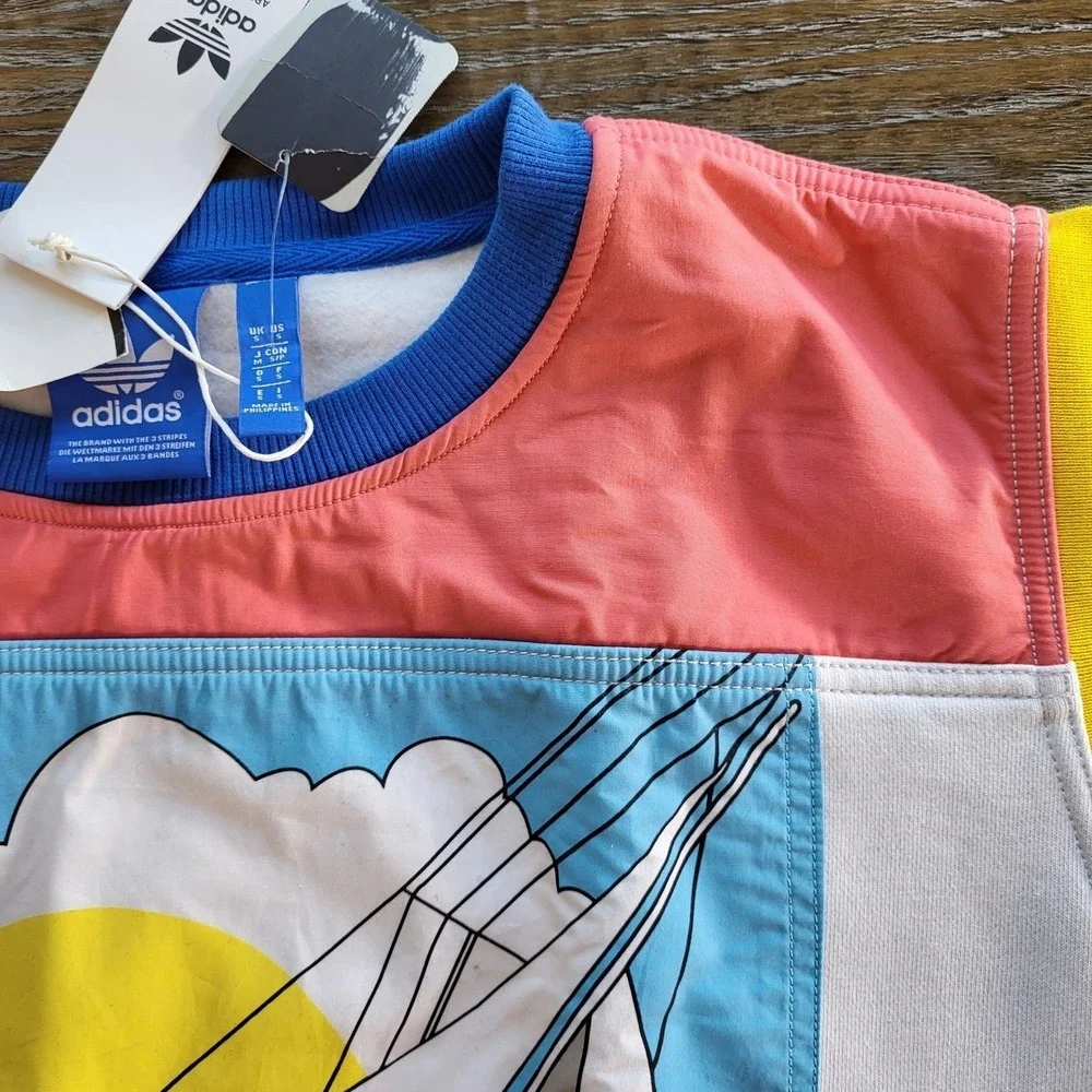 Adidas Originals Sailing Crew Sweatshirt White Multi AJ7405 Mens Small NWT